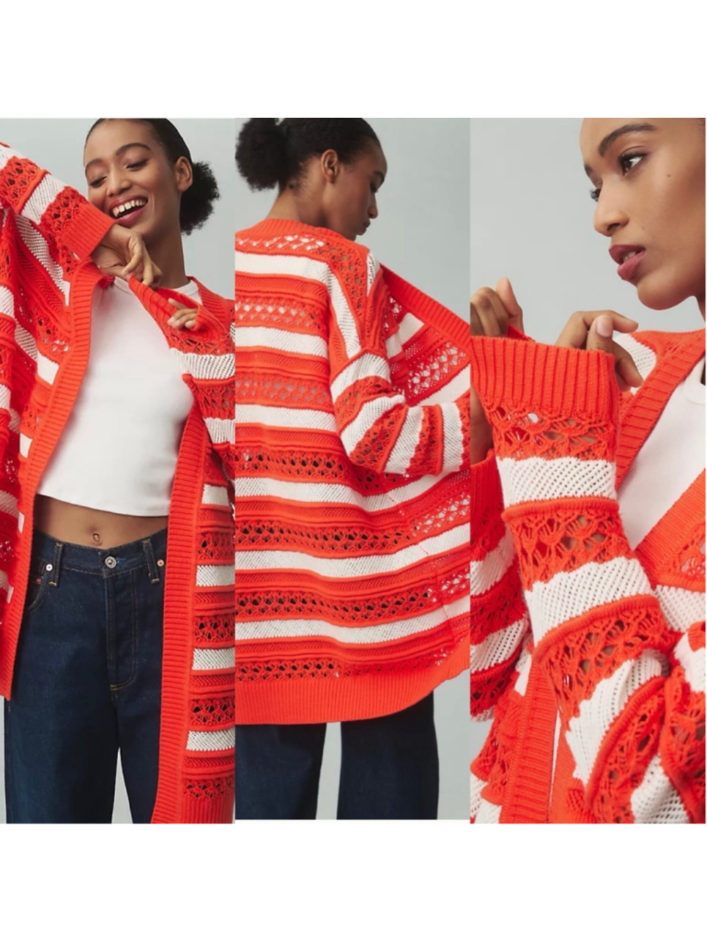 Maeve Oversized Textured Open-Stitch Cardigan Sweater
